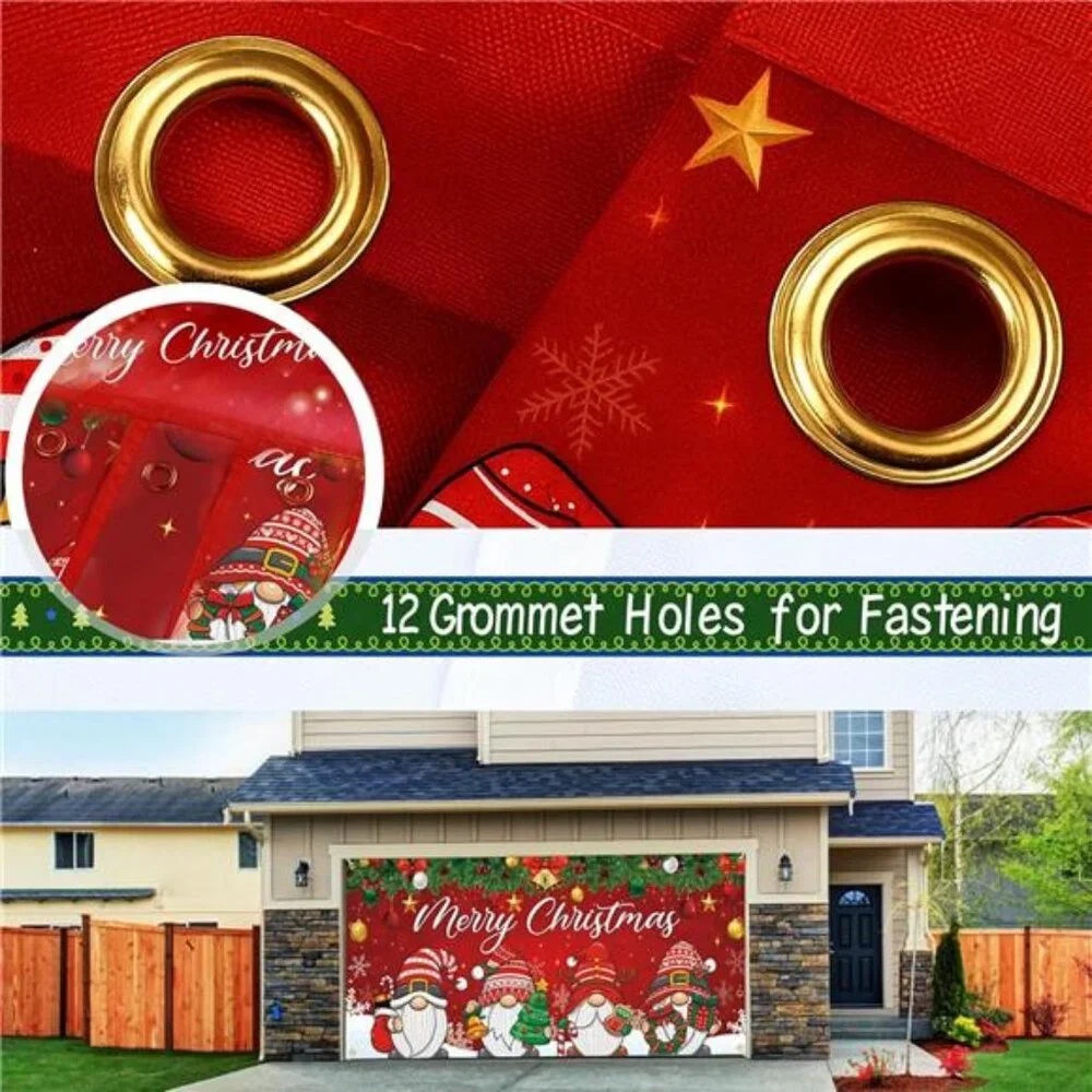 7 x 16 ft Christmas Garage Door Cover, 2025 Holiday Decorations for Double